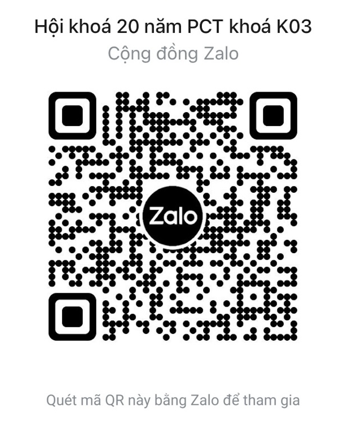 QR tham gia nhóm Zalo Hội khoá 20 năm PCT K03